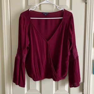 American Eagle red embroidered blouse